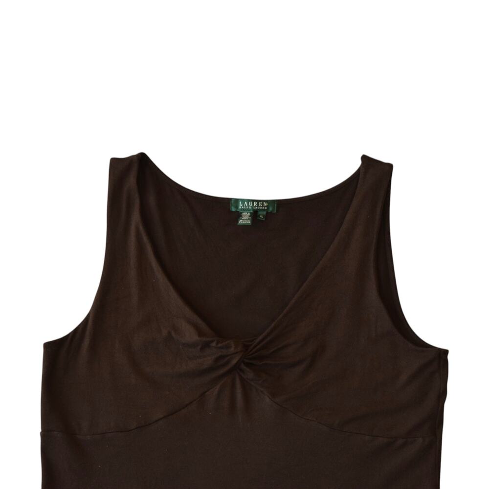 Y2K Lauren Ralph Lauren Dark Brown V Neck Tank Top Size XL - Picture 2 of 4